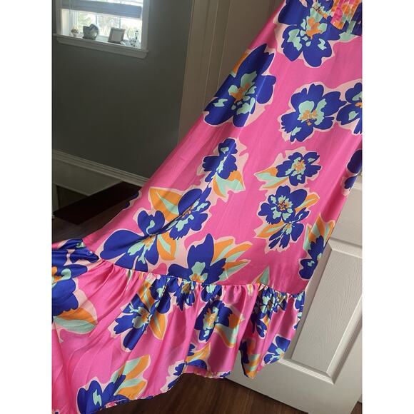 VANILLA BAY Colorful Floral Pleated Bodice Smocked Ruffle Midi Dress Sz S NWT - Picture 8 of 14